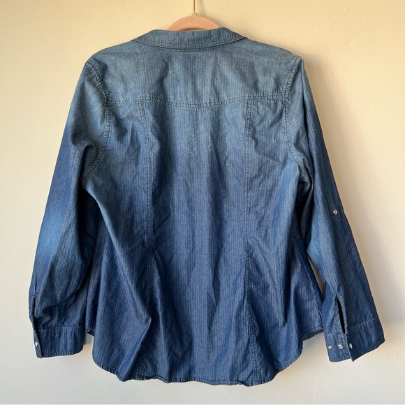 Lane Bryant Chambray Snap Button Front Shirt Roll Tab Sleeves Blue Size 18 - Picture 4 of 6